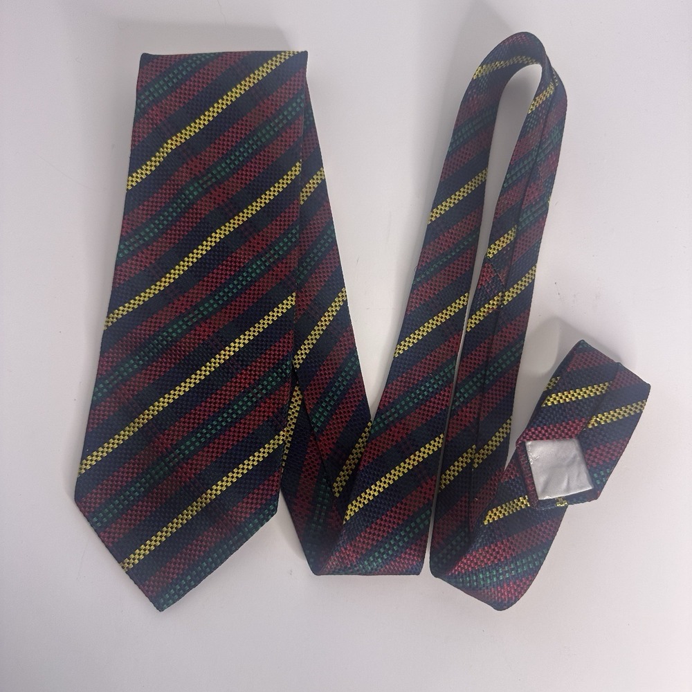 Daniel Hechter Italian Navy Red Burgundy‎ Striped Navy Yellow Silk Neck Tie